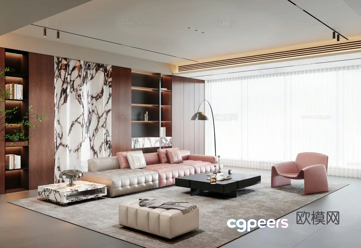 Modern Italian home living room sofa coffee table combination Italian background wall 3d model