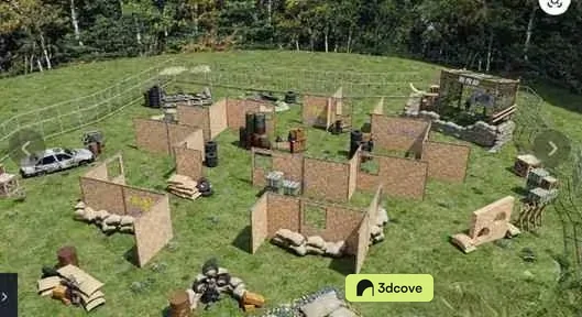 A Grassy Field With An Obstacle Course