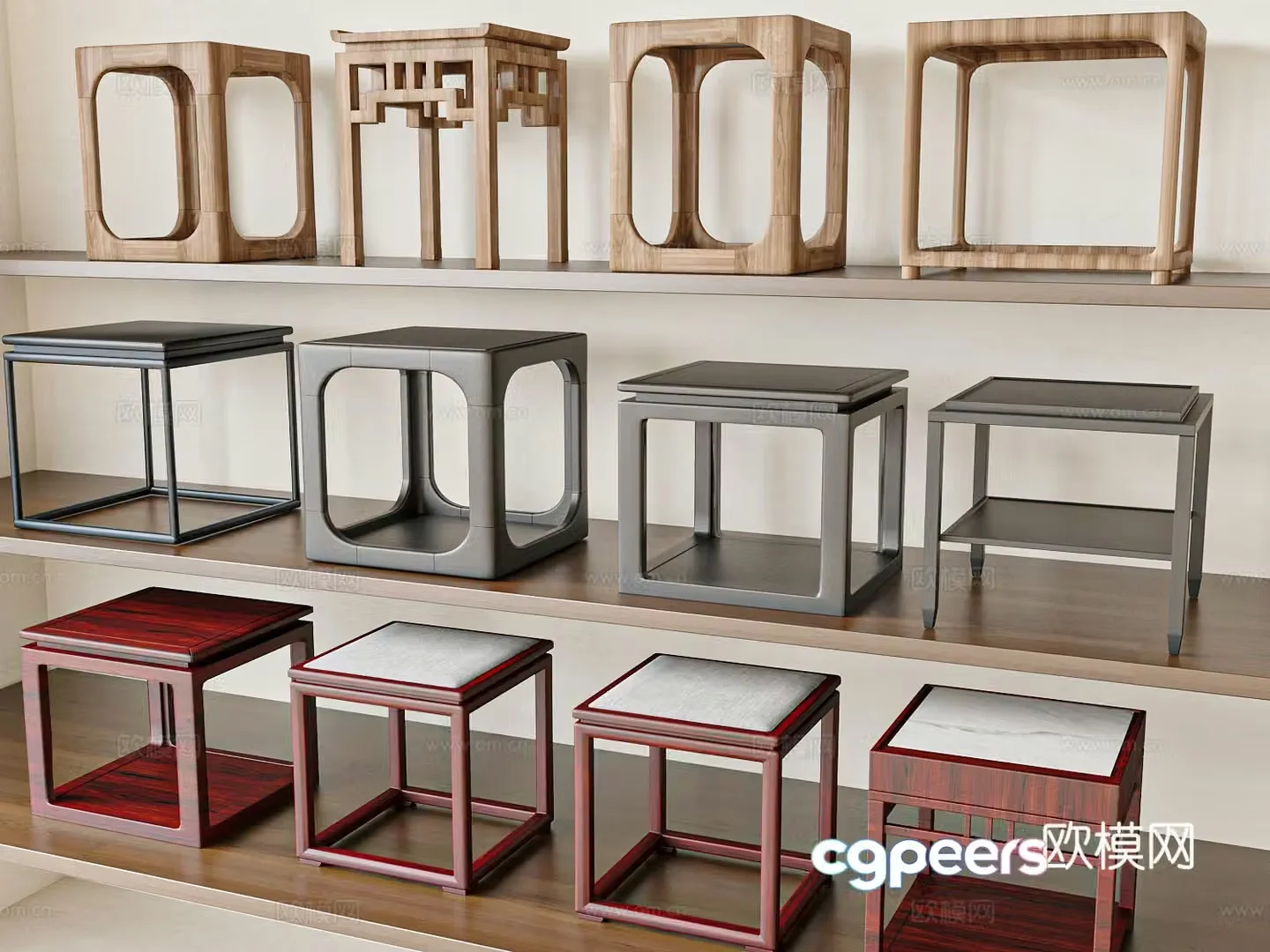 New Chinese side table sofa side table square side table 3D model