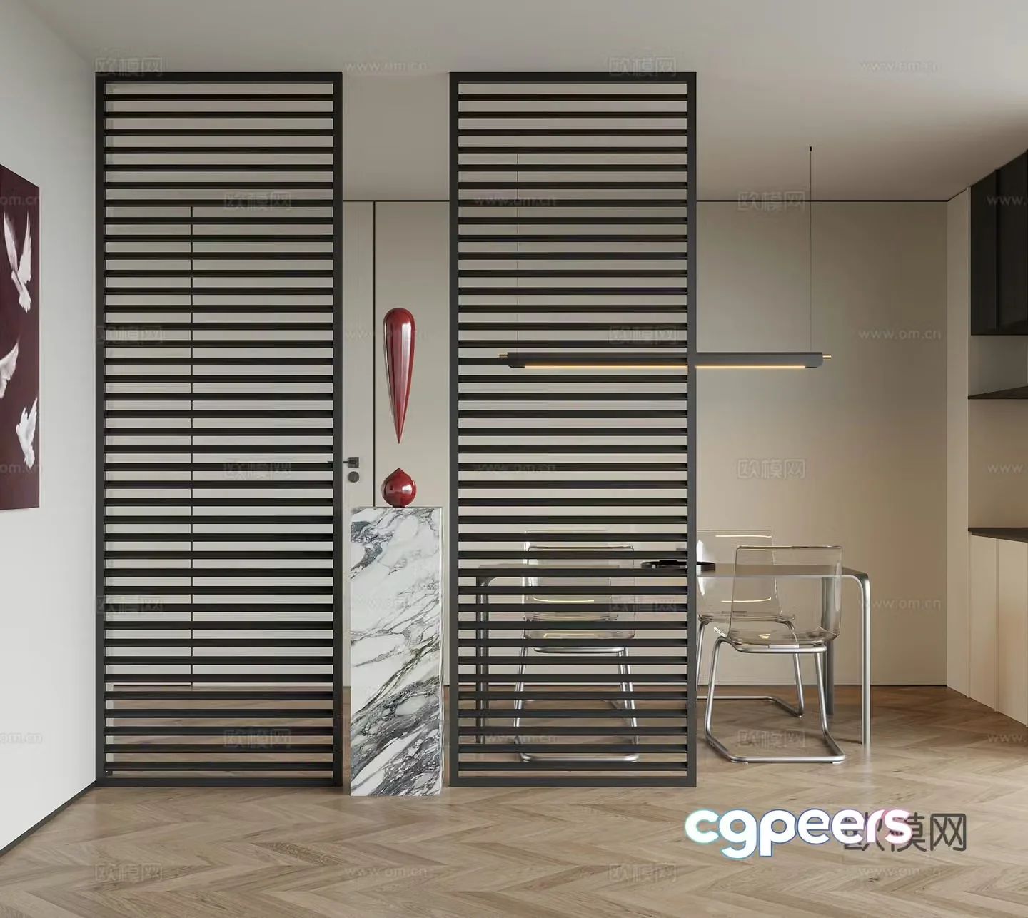 Modern entrance partition grille partition 3d model
