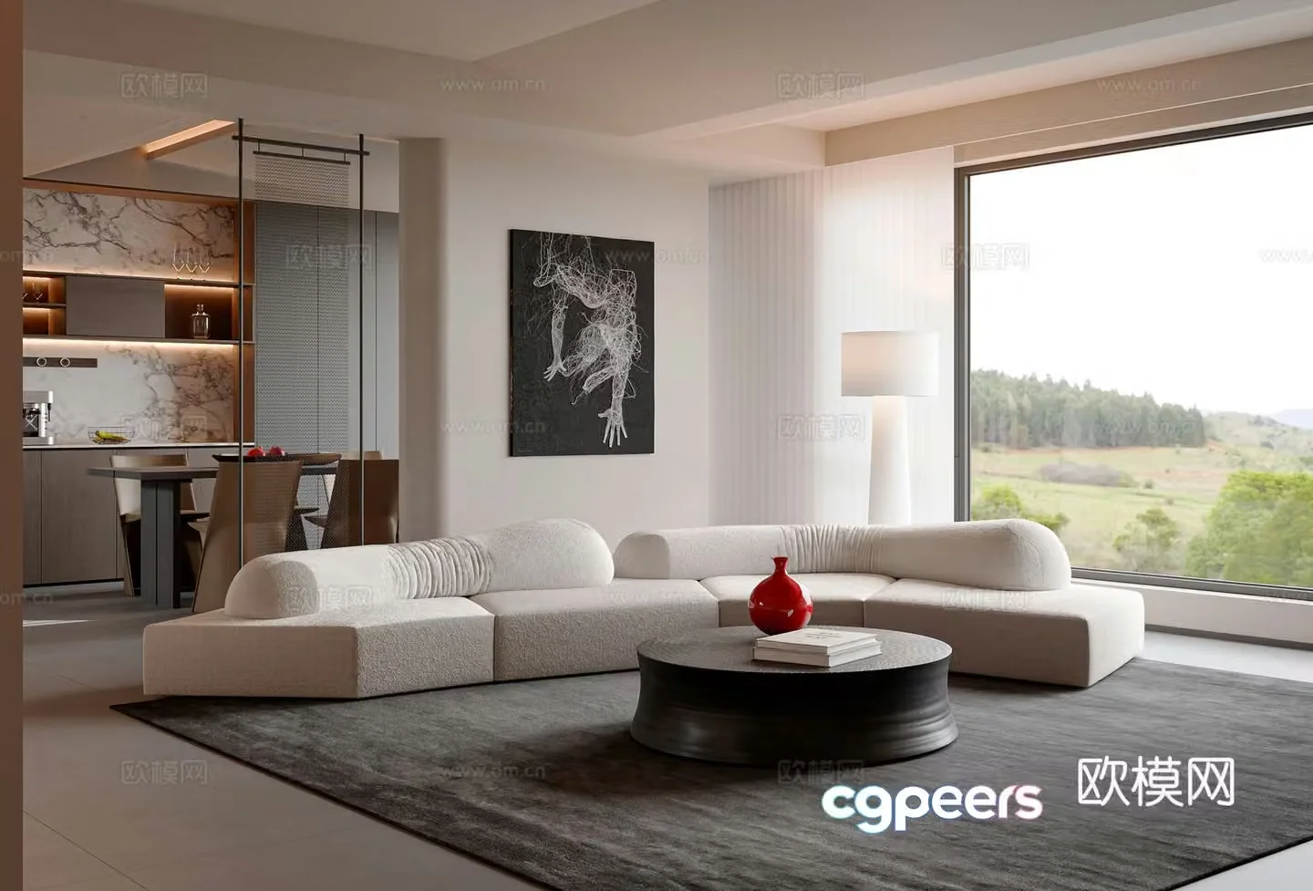 Modern Italian dining room sofa and coffee table combination dining table and chairs sideboard floor lamp 3D model