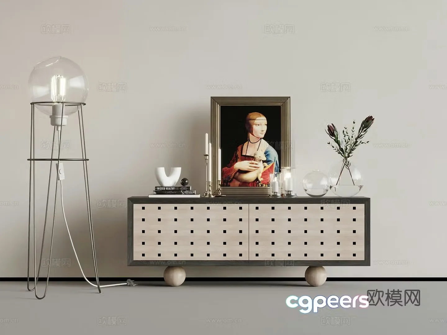 Entrance cabinet French entrance cabinet side cabinet accessories ornaments floor lamp 3d model