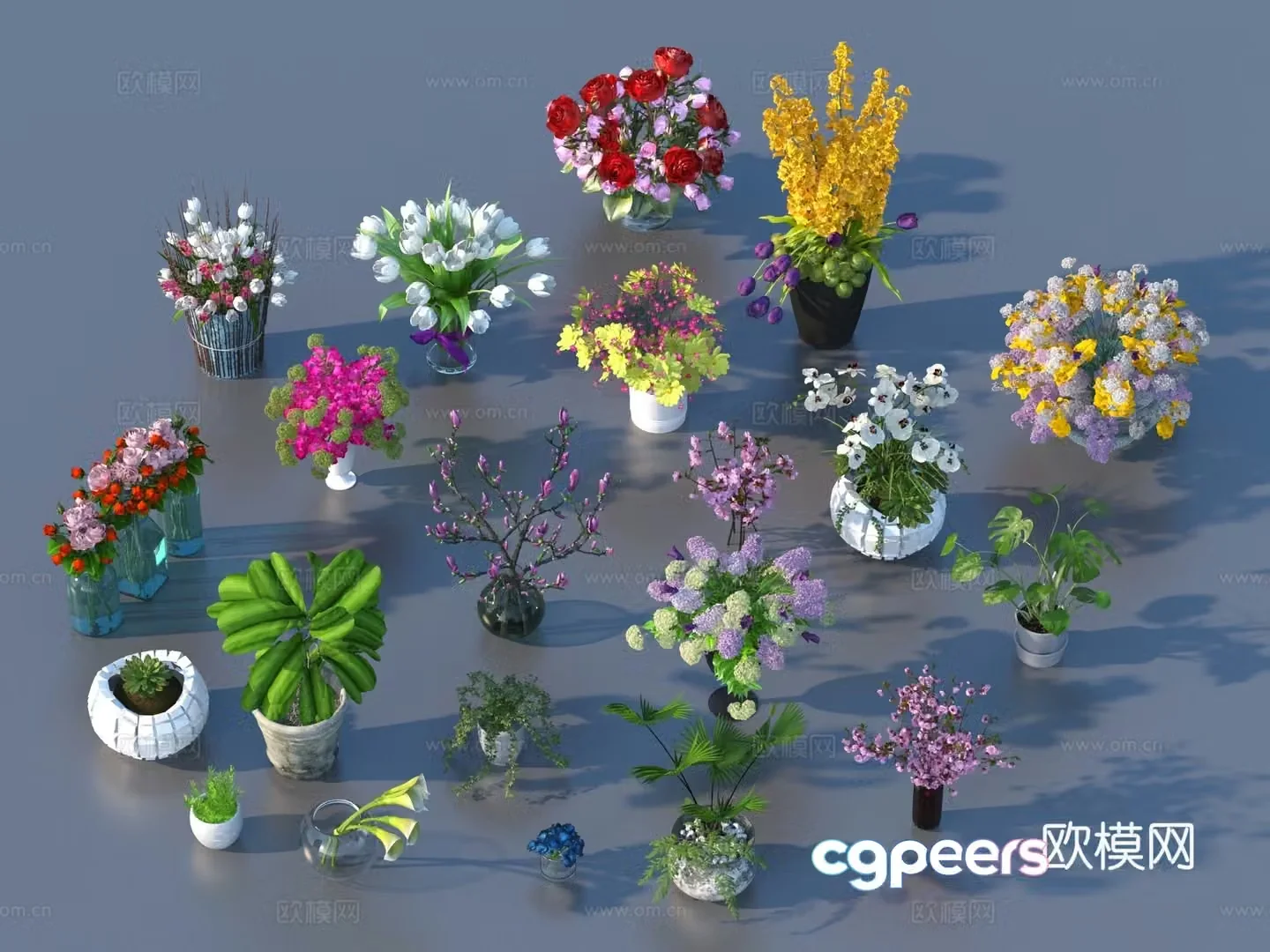 Flowers flower ornaments flower pots potted plants green plants plant 3d model