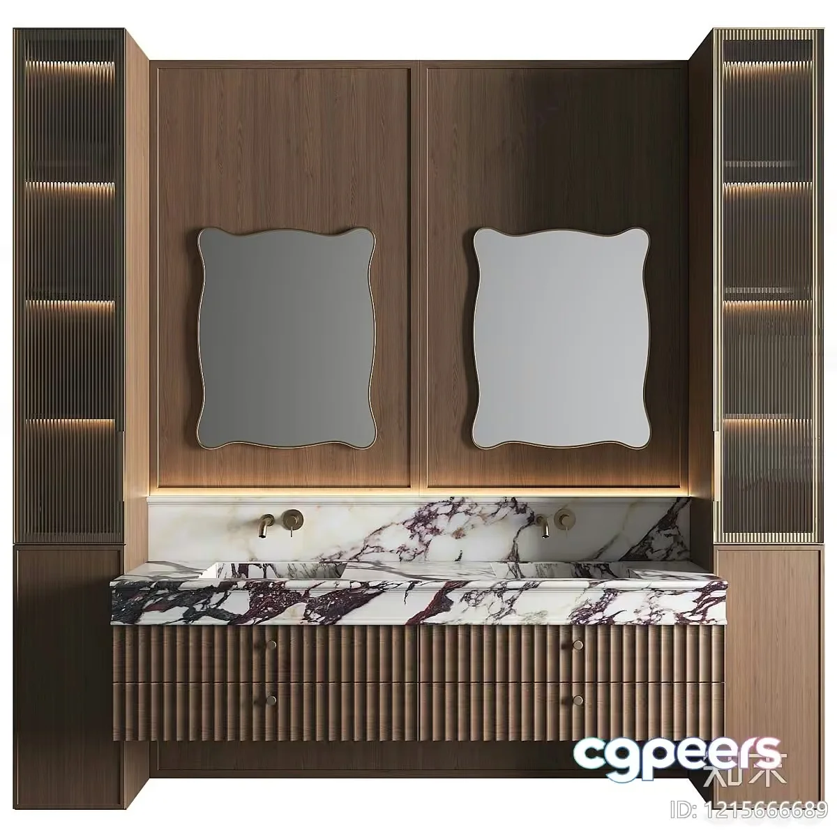 A Modern Bathroom Vanity With Marble Countertop 3D Model – 15019 – VRAY Render