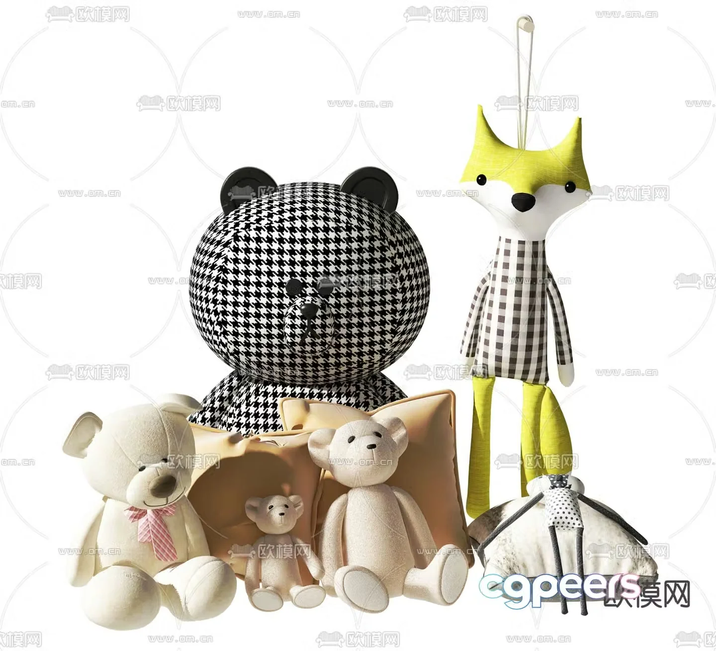 Modern fox bear plush toy 3d model
