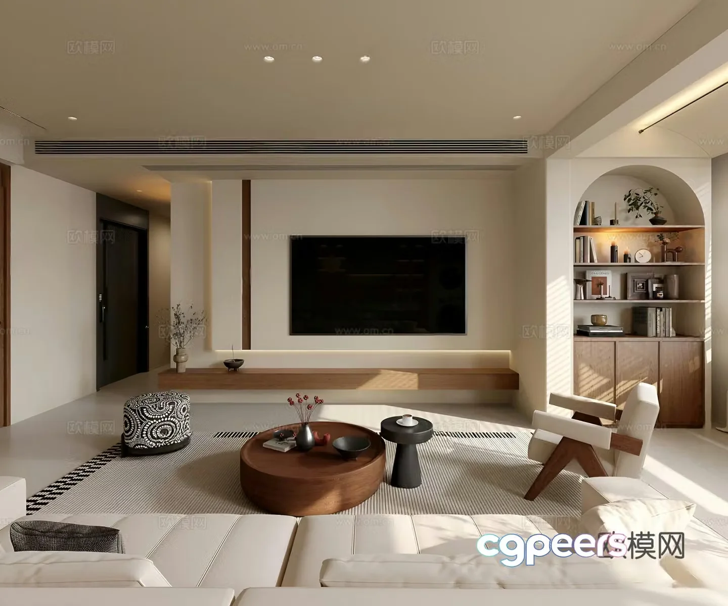 Medium cream home living room Medium cream style living room Medium cream style TV back Medium cream style sand 3D model