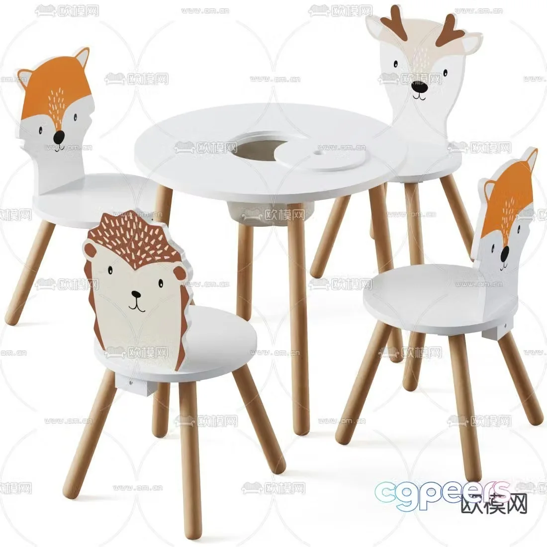 Modern round children’s table and chair 3d model