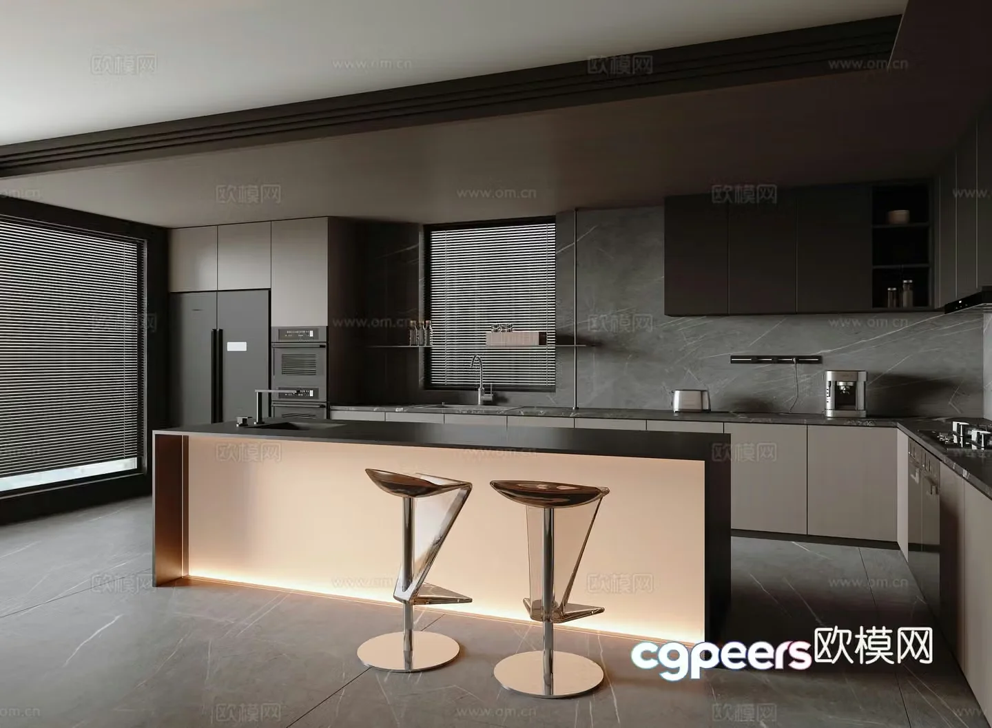 Modern Italian open kitchen 3d model