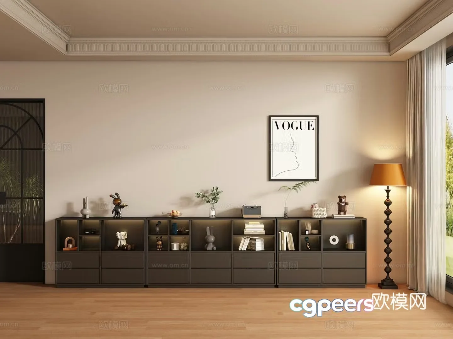 Medieval style bookcase low cabinet 3d model