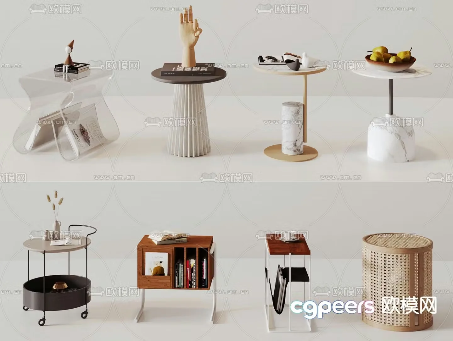 Modern side table corner table round table movable cart 3D model