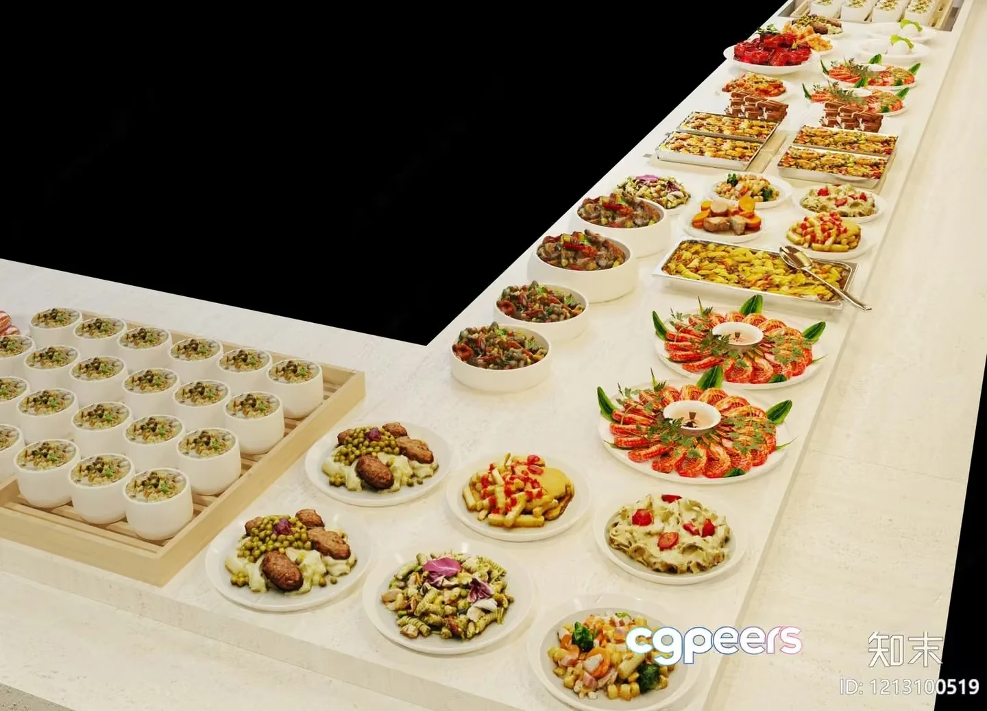 A Buffet Table With A Variety Of Dishes 3D Model – 4452 – VRAY Render
