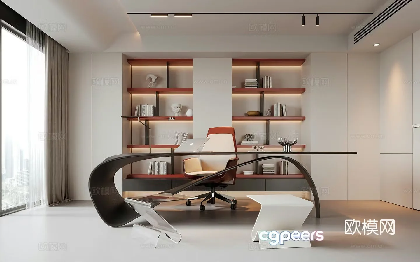 Modern study desk chair office desk chair bookcase 3d model