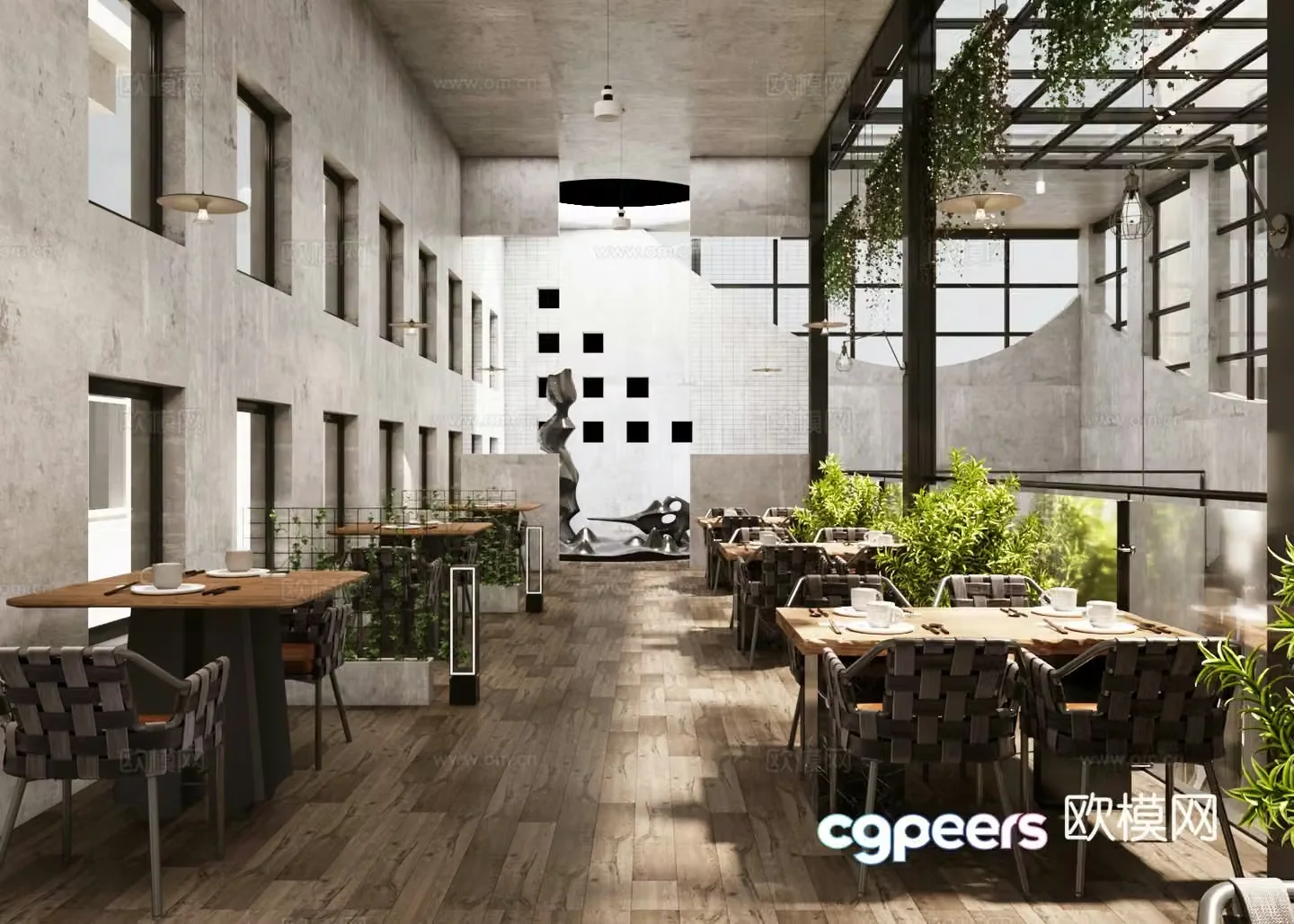 Industrial style tea restaurant 3d model