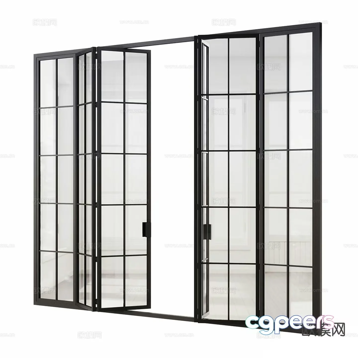 A Black Metal Door With Glass Panels 3D Model – 2085 – CORONA Render
