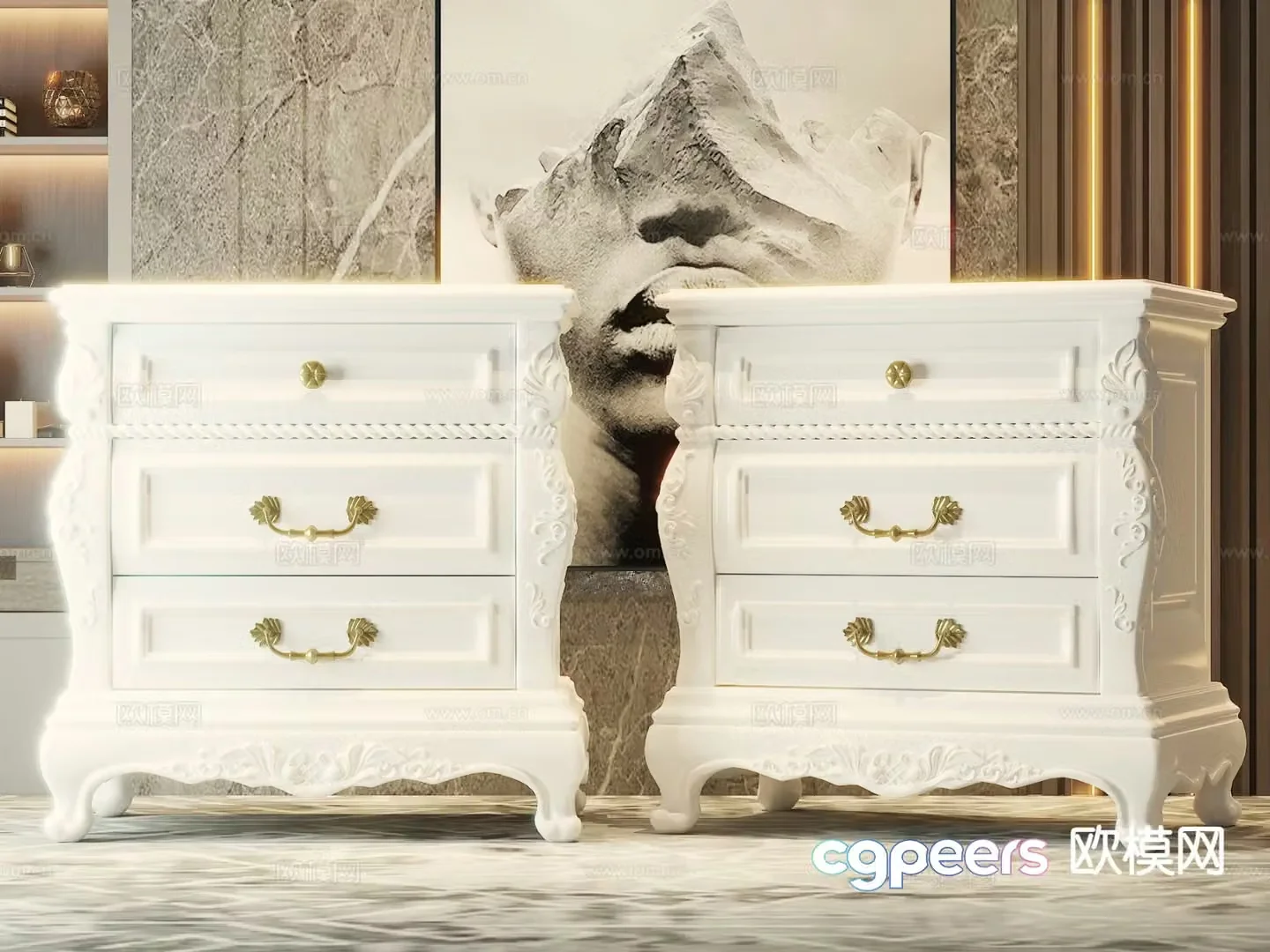 French bedside table 3d model