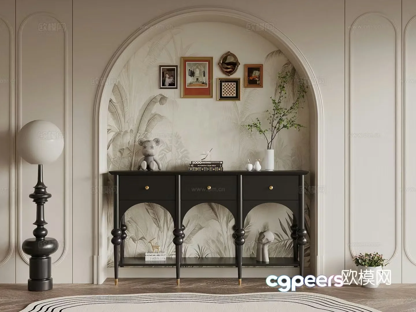 Entrance cabinet French Entrance cabinet Decorative painting Floor lamp 3D model