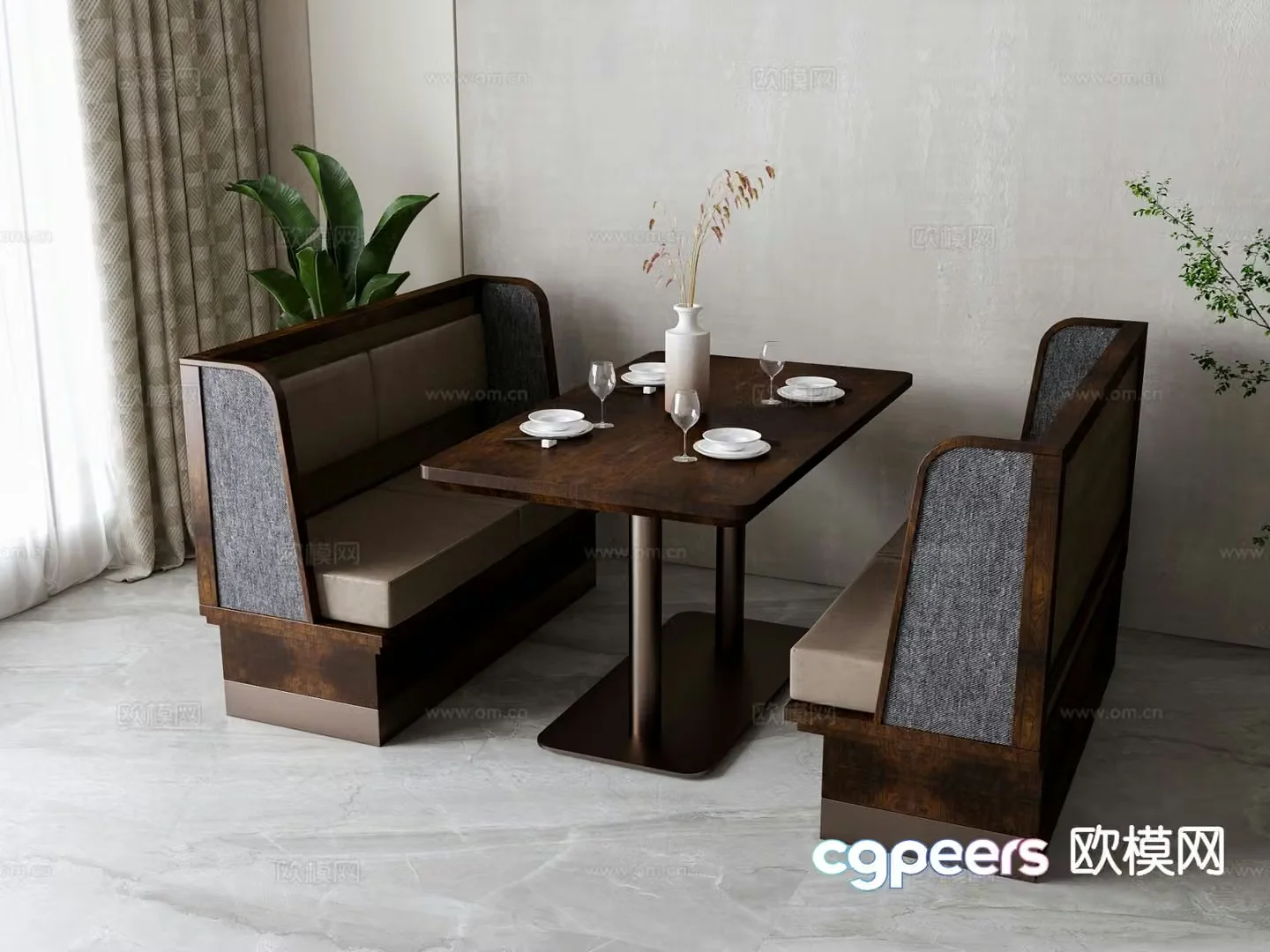 New Chinese style booth table and chair booth sofa 3D model