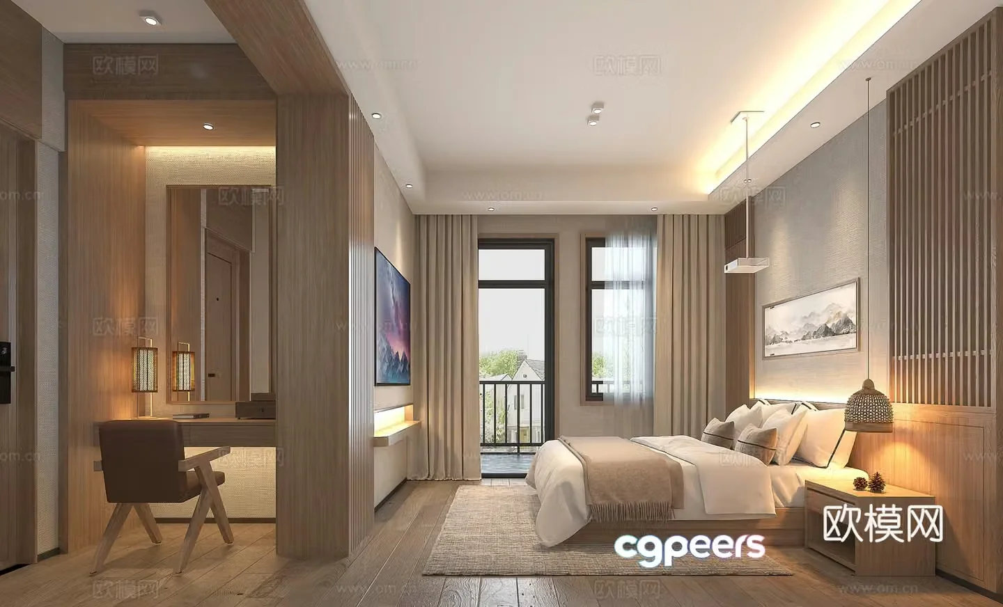 New Chinese homestay room bedroom suite 3D model