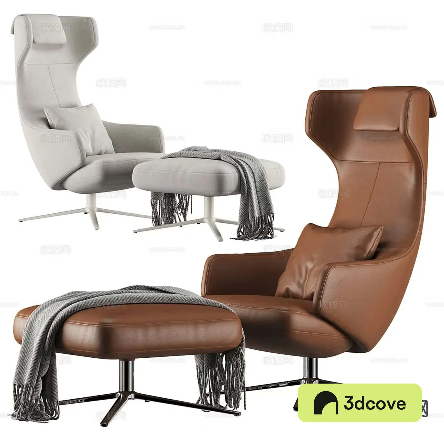 Vitra modern leather lounge chair footrest
