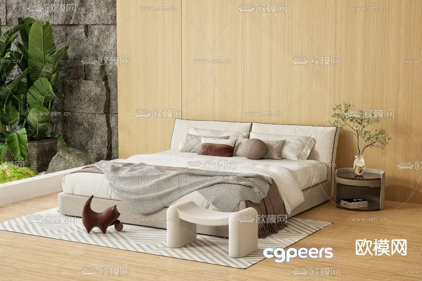 Modern double bed 3d model
