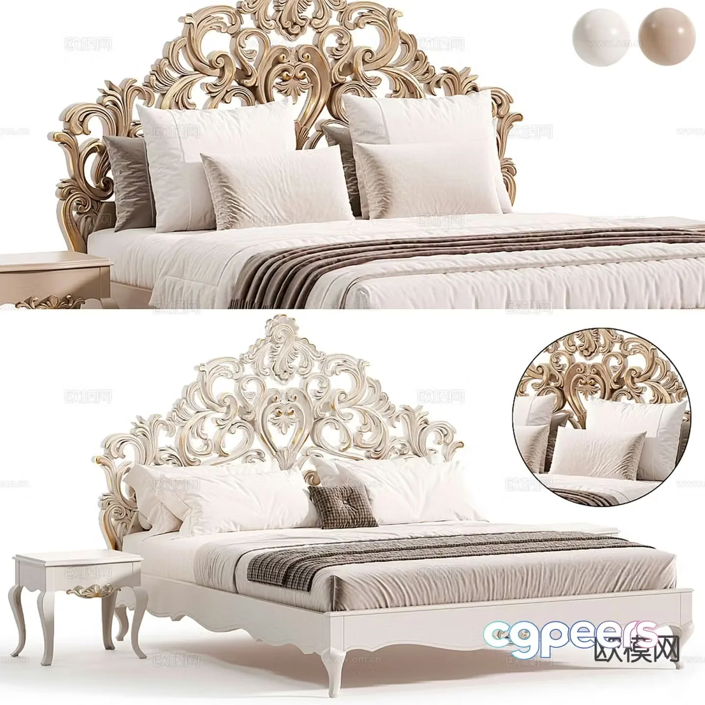 Simple European double bed 3d model