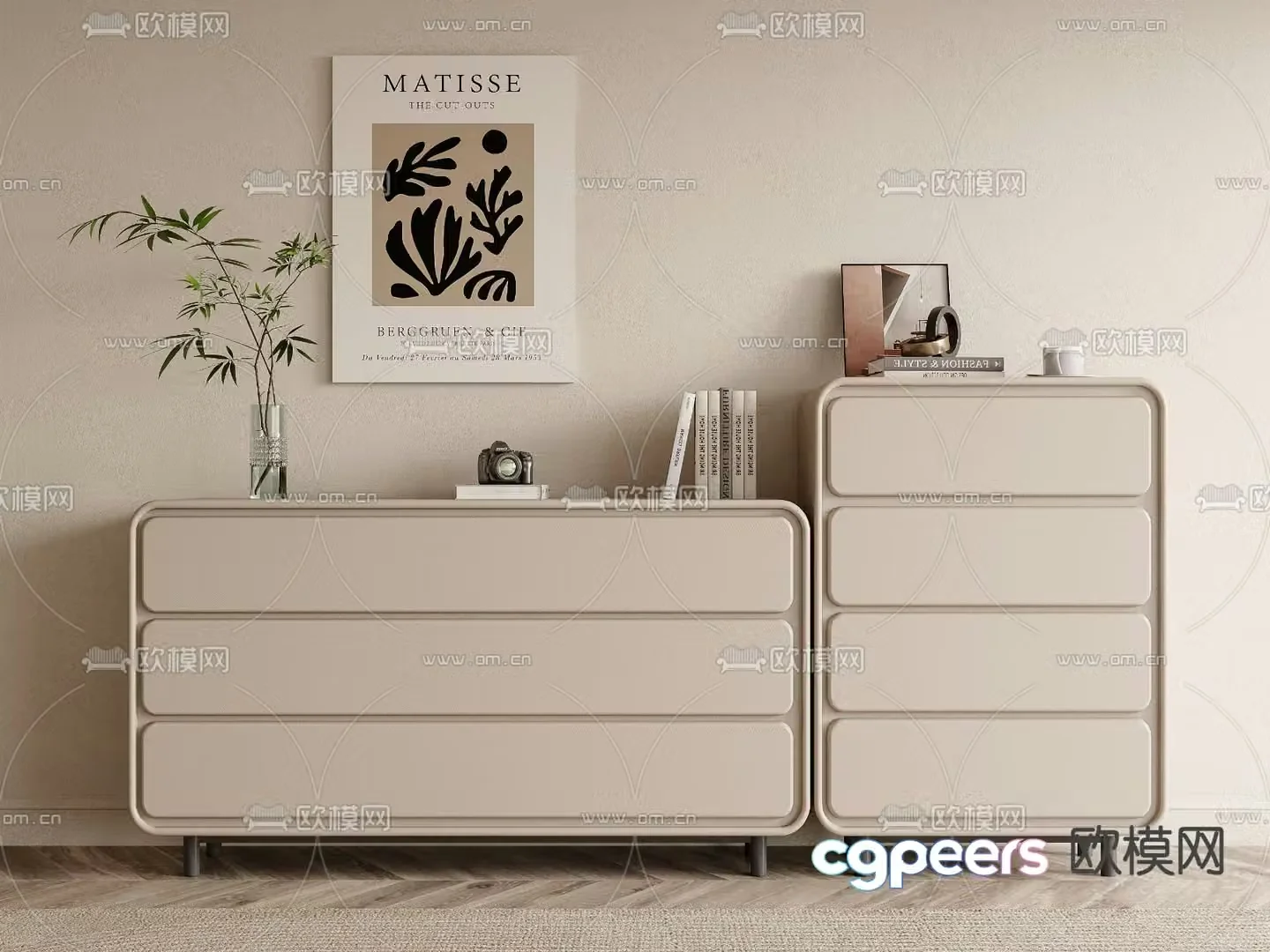 Cream style entrance cabinet side cabinet 3D model