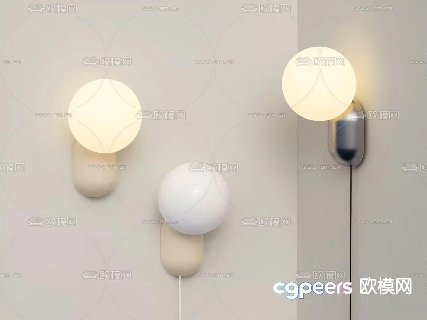 Cream style spherical wall lamp 3d model