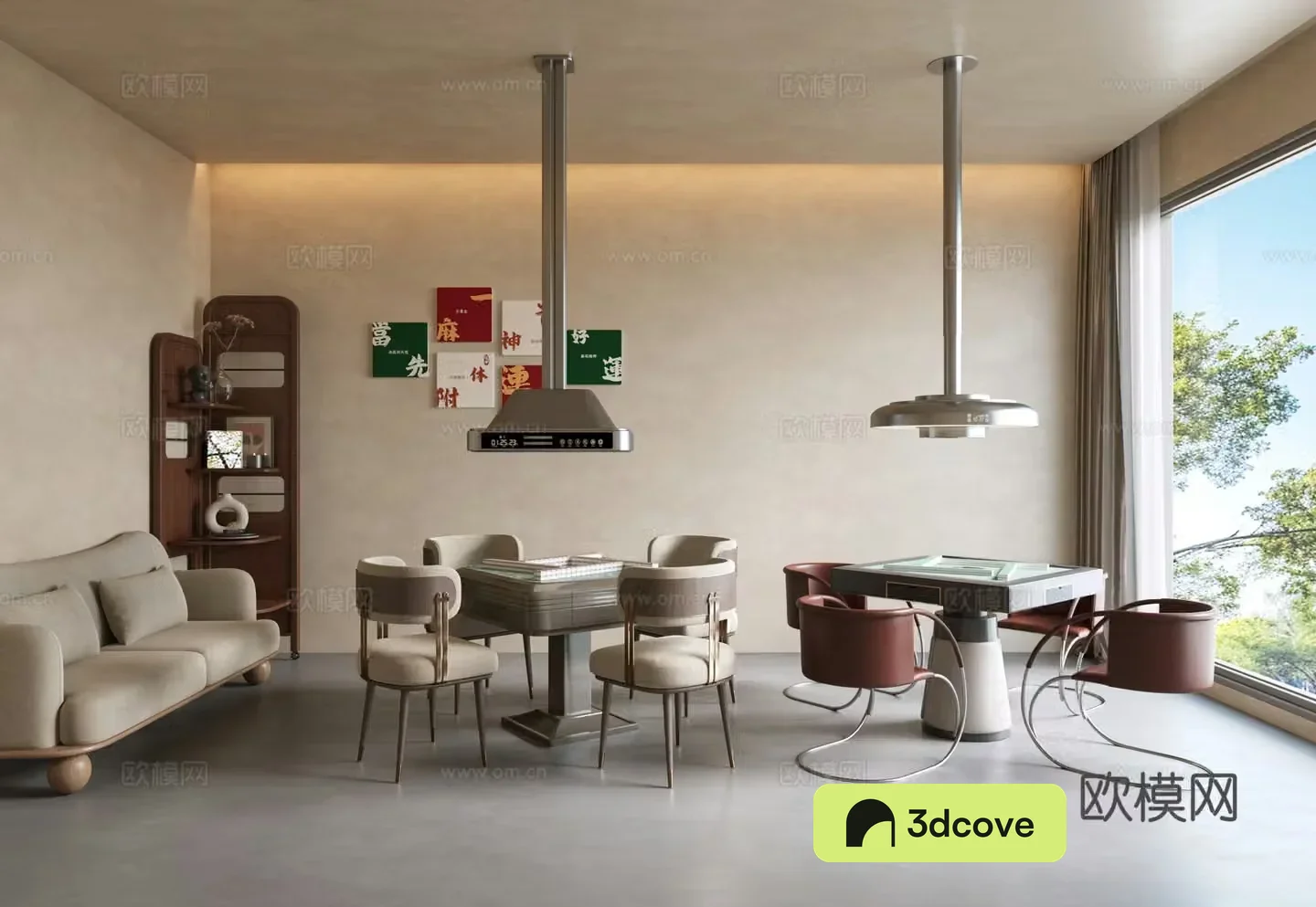 Chess and card room Mahjong room Entertainment room Mahjong table and chair Mahjong smoking lamp Decorative screen Double