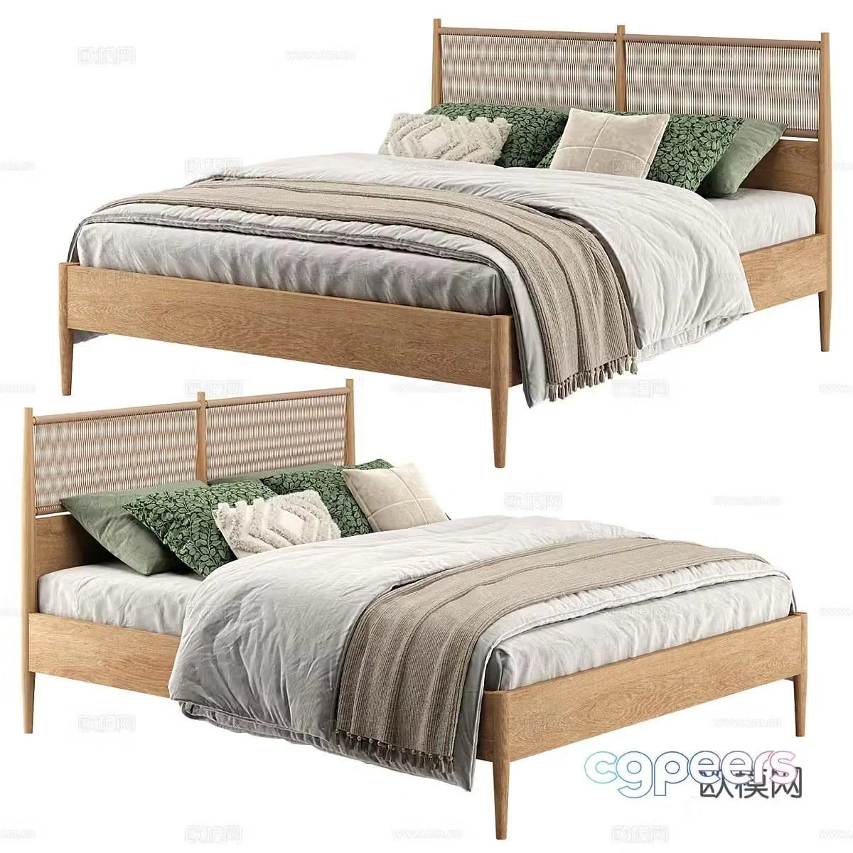 New Chinese Malora rattan double bed 3D model