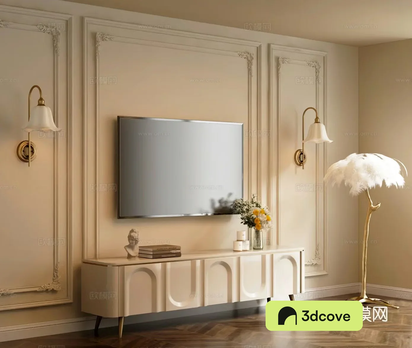 French TV background wall TV cabinet floor lamp