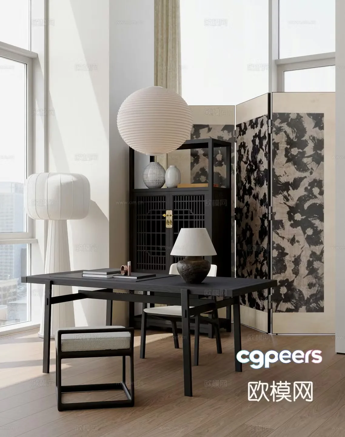 New Chinese Song style desk and chair 3D model