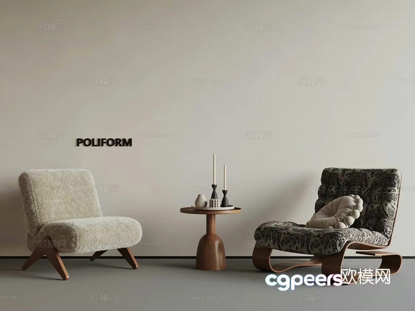Medium style leisure chair chair side 3d model