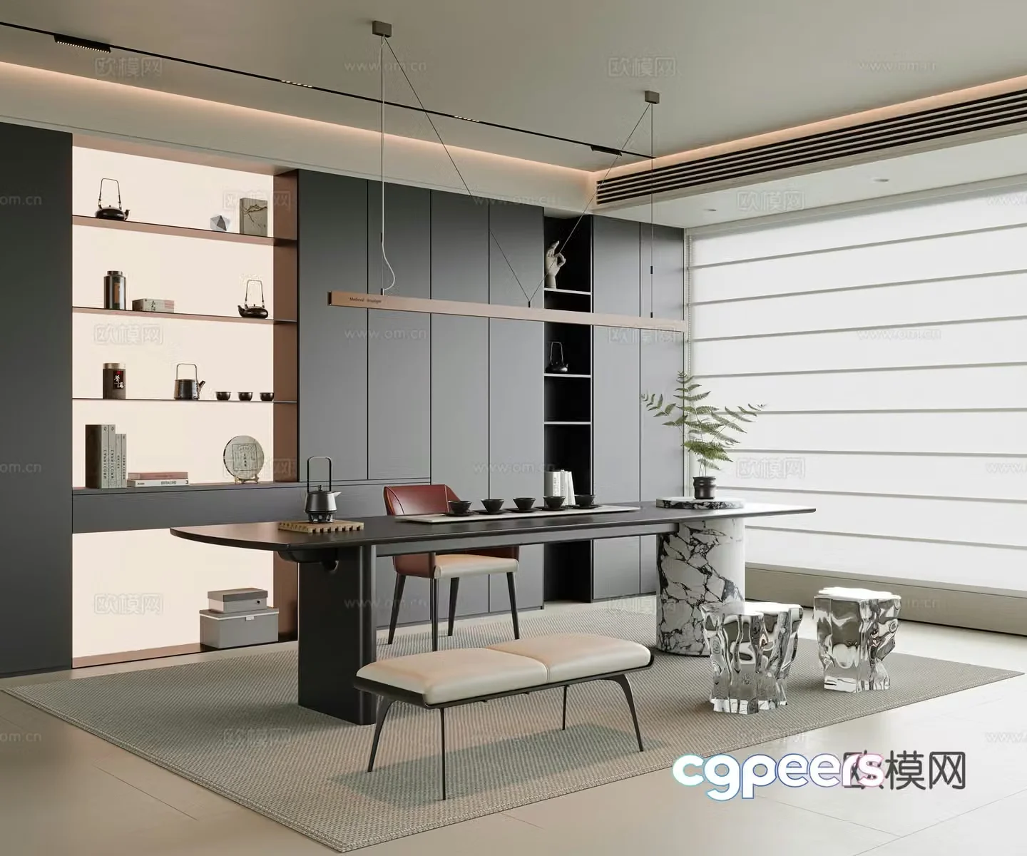 Italian modern tea room living room tea room open tea room villa tea room tea table and chair combination 3D model