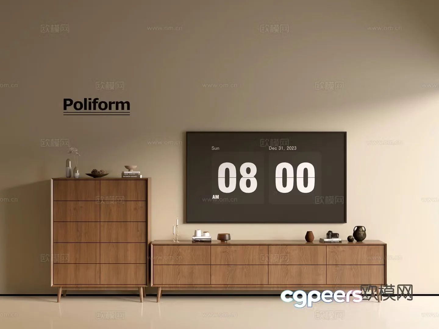 Modern wood grain TV cabinet simple side cabinet chest of drawers low cabinet whole cabinet side cabinet balcony 3D model