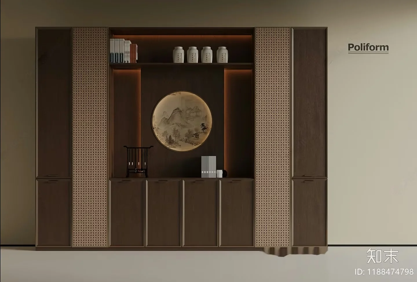 Wooden Wall Unit 3D Model – 1833 – VRAY Render