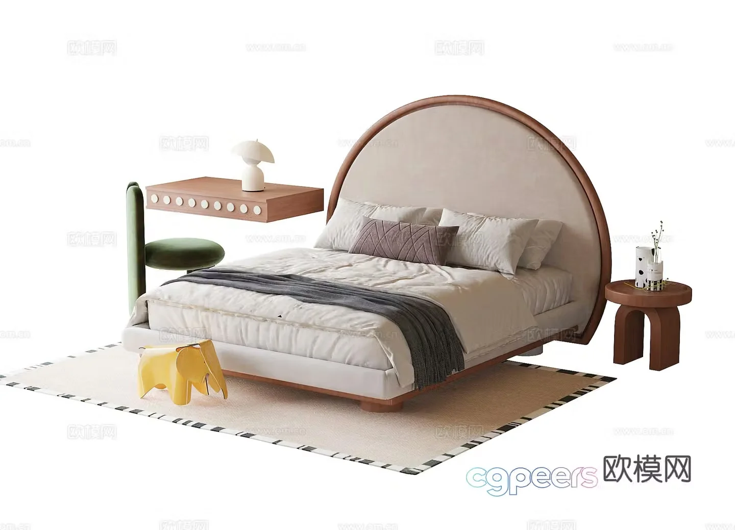 Modern children’s bed children’s desk and chair 3d model
