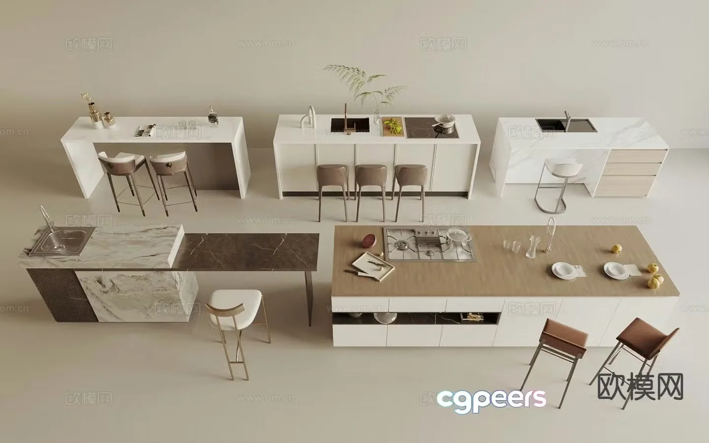 Modern bar counter bar chair island table 3d model