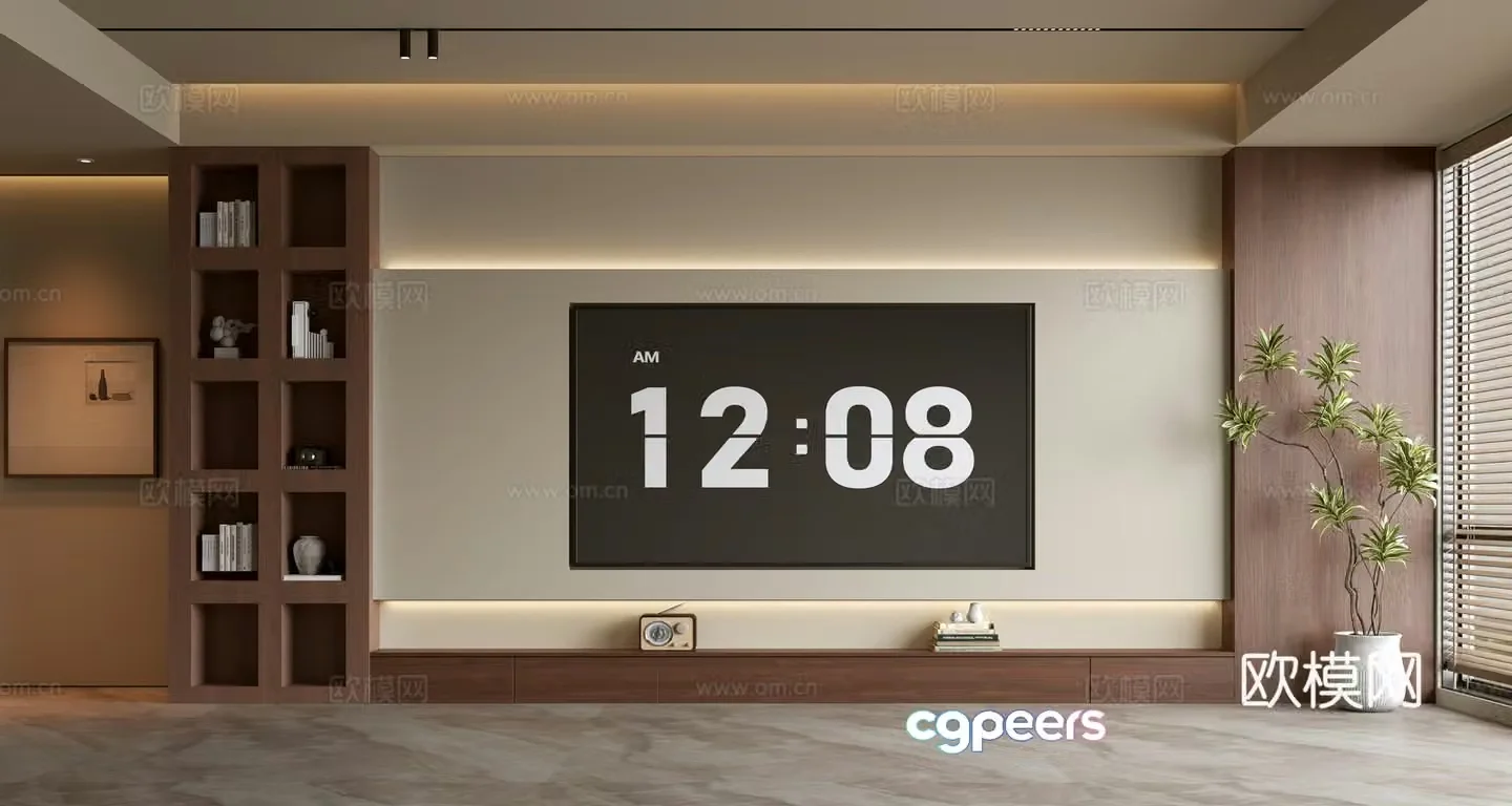 Middle-aged TV background wall 3d model