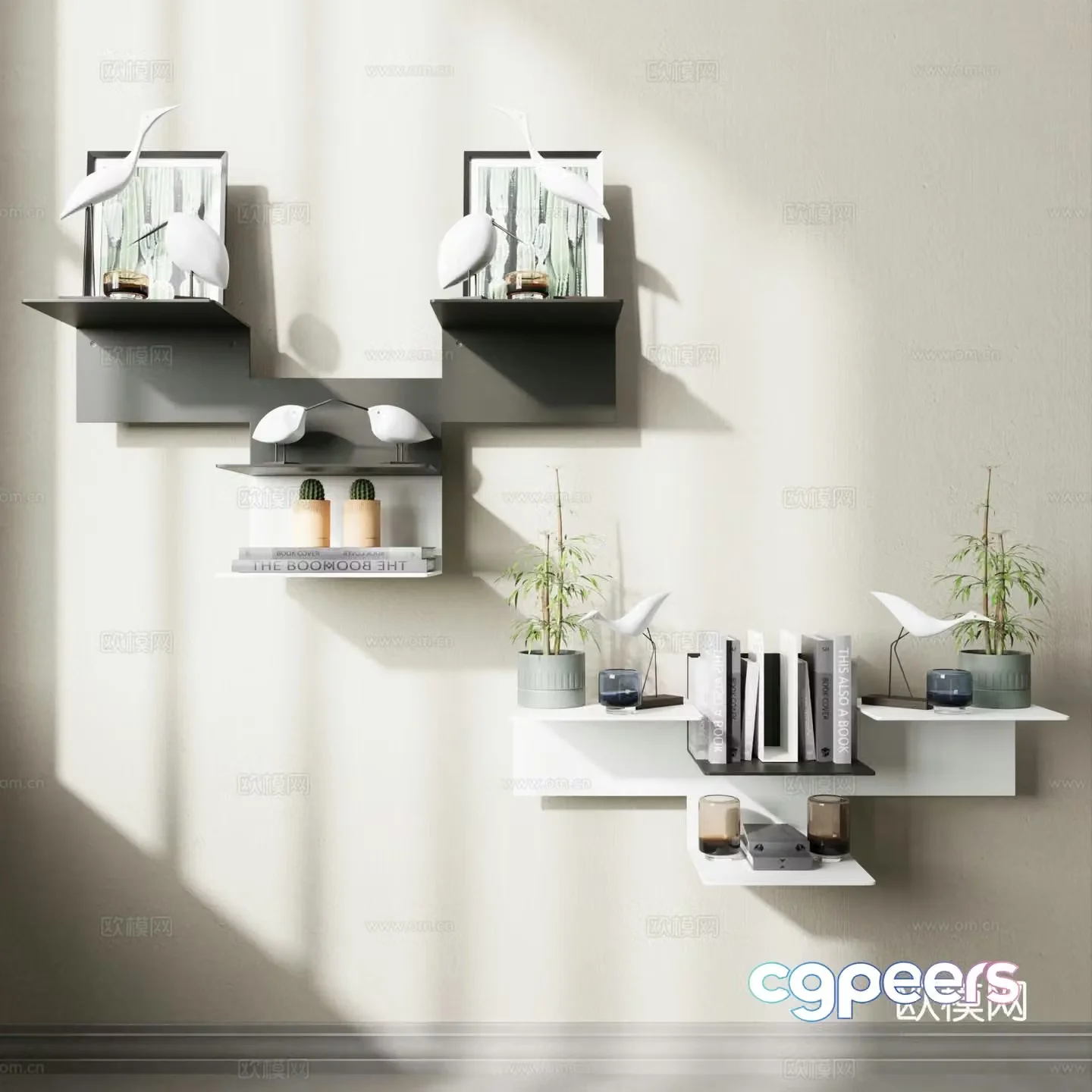 Modern bookshelf wall-mounted bookshelf decorative cabinet 3d model