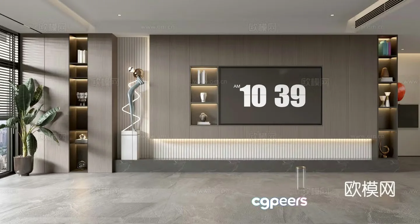 Light luxury TV background wall TV set full wall TV cabinet 3D model