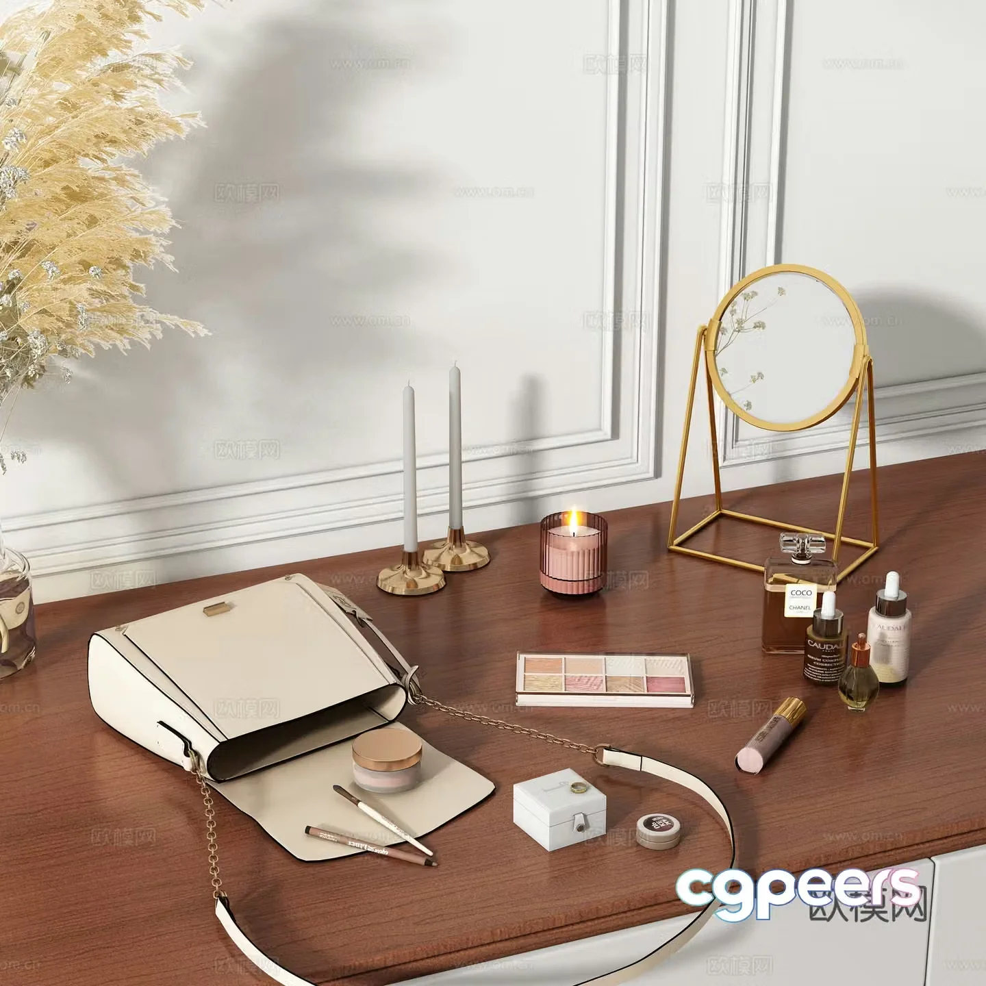 Cosmetics Vase Bag Eyebrow Pencil Loose Powder Eyeshadow Palm Aromatherapy Candle Perfume Cooking 3D Model