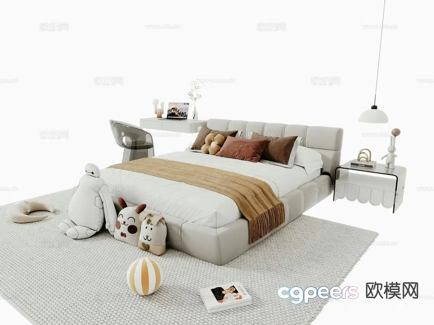 Modern double bed 3d model