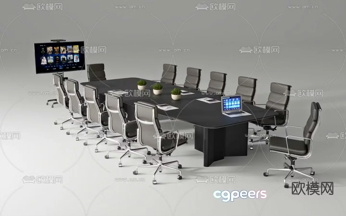 Modern conference table and chairs 3d model