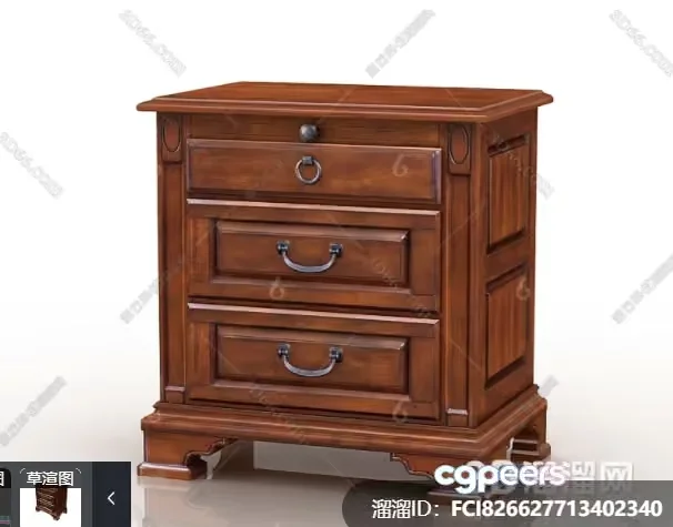 Wooden Bedside Table 3D Model – 2522 – VRAY Render