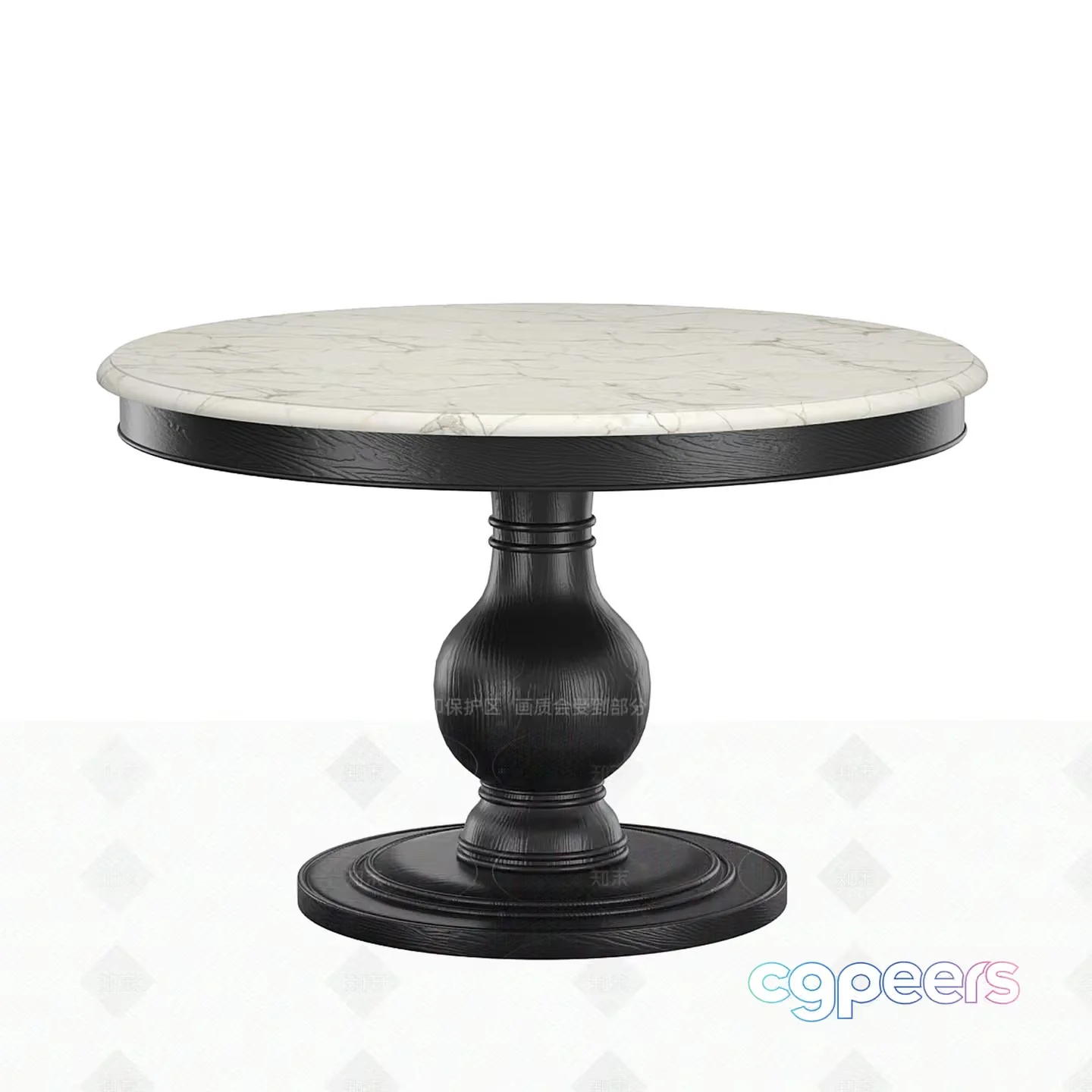 A Round Table With A Marble Top And Black Base 3D Model – 922 – VRAY Render
