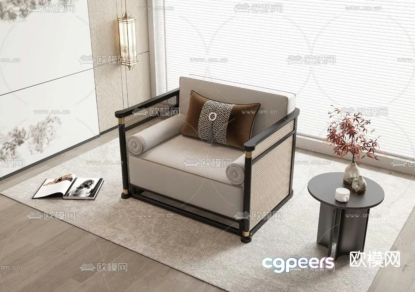 New Chinese style sofa single sofa rattan sofa 3d model
