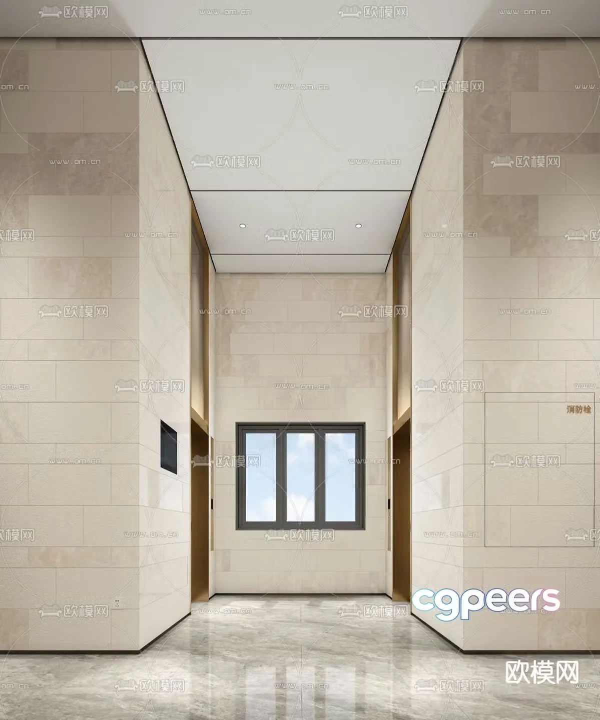 Modern elevator hall 3d model