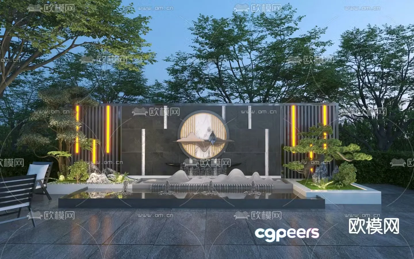 New Chinese style stacked water feature wall flowing water feature wall landscape fence 3D model