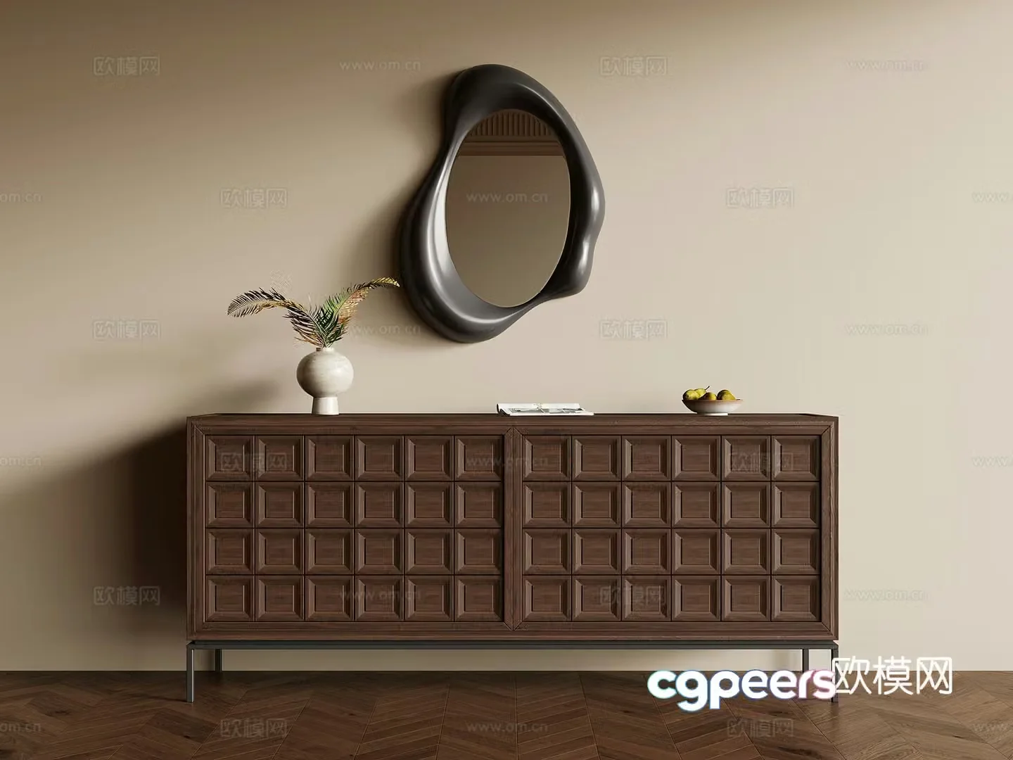 Middle-aged style entrance cabinet side cabinet end view cabinet 3D model