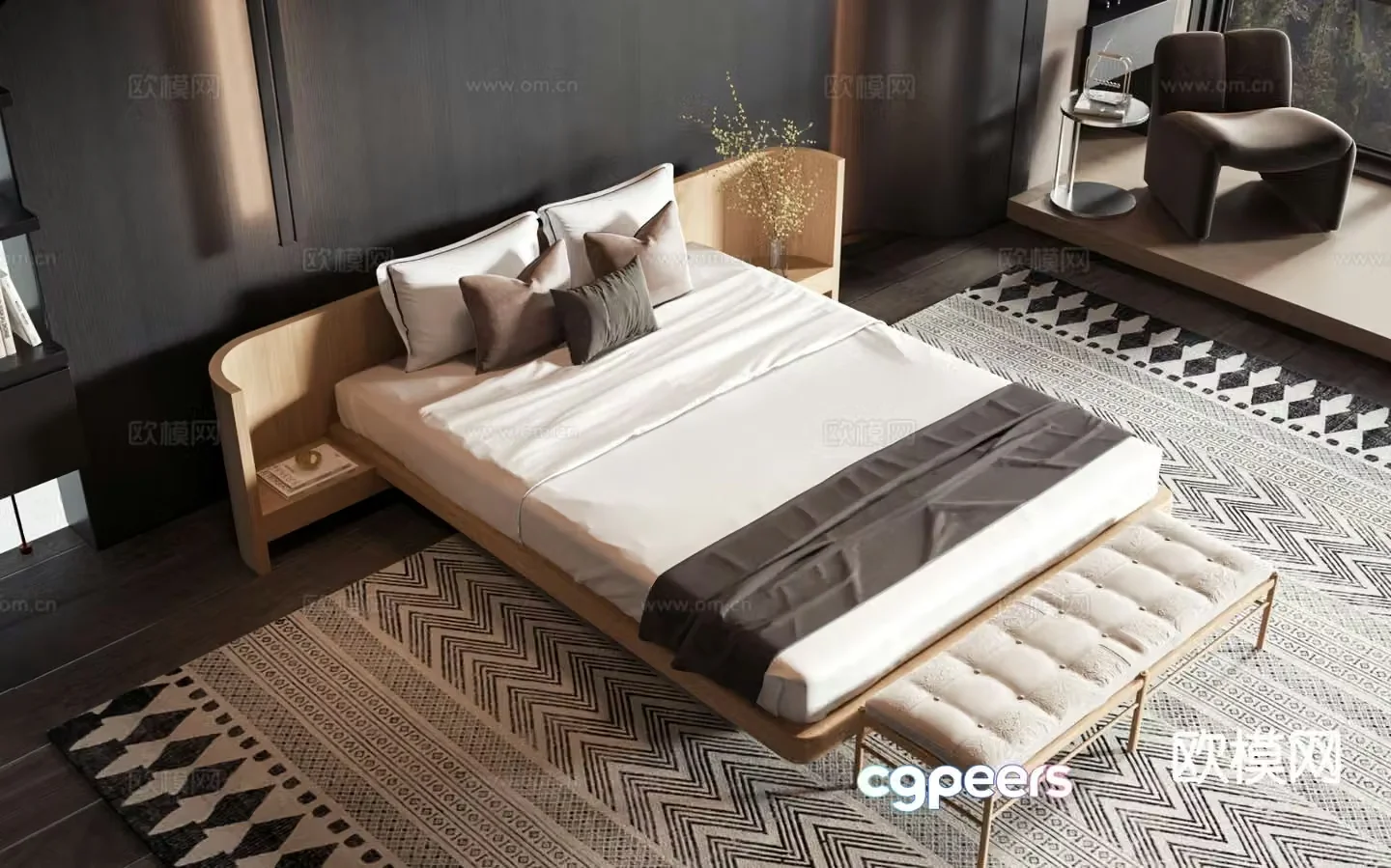 Modern double bed 3d model